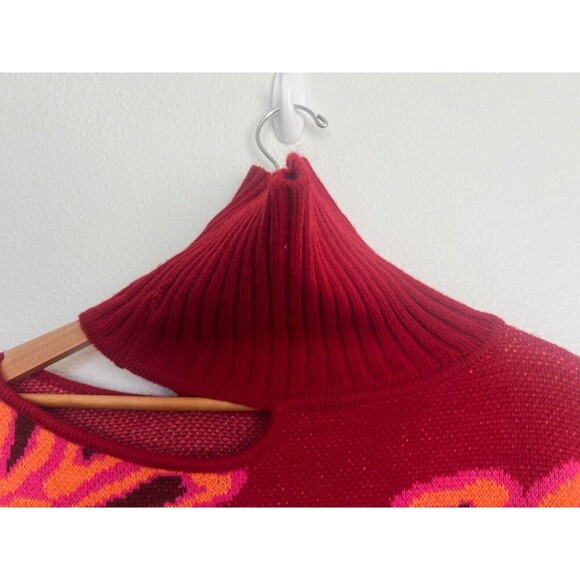 FARM RIO Cutout Asymmetrical Knit Bold Pink Floral Turtleneck Wool Blend Sweater - Picture 11 of 14